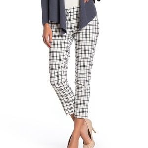 Amanda & Chelsea Windowpane Ivory/Black Pants Size 12P Straight Leg Low-Rise NWT